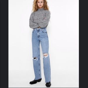 Zara hi-rise full length ripped jeans